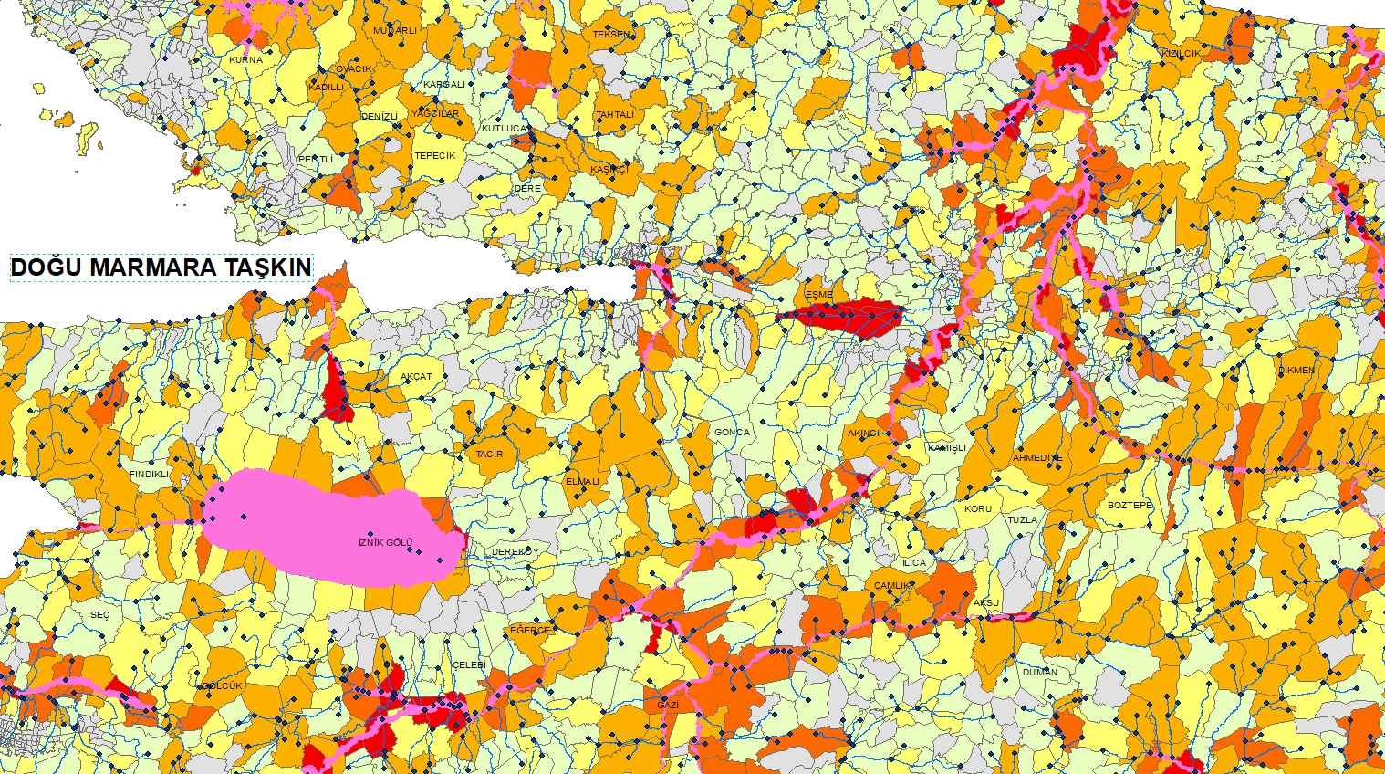 Doğu Marmara taşkın risk haritası